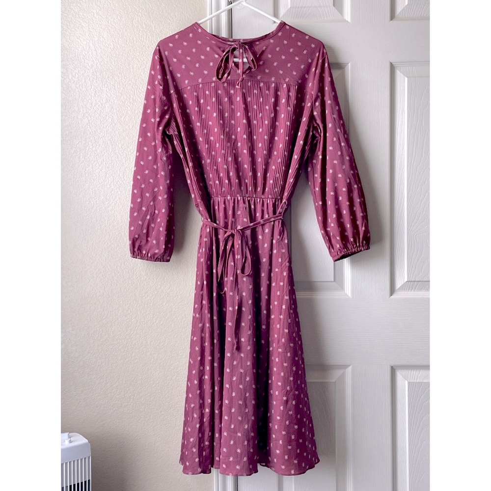 Grissom Lane Vintage 70s Tie Waist Dress - Burgundy
